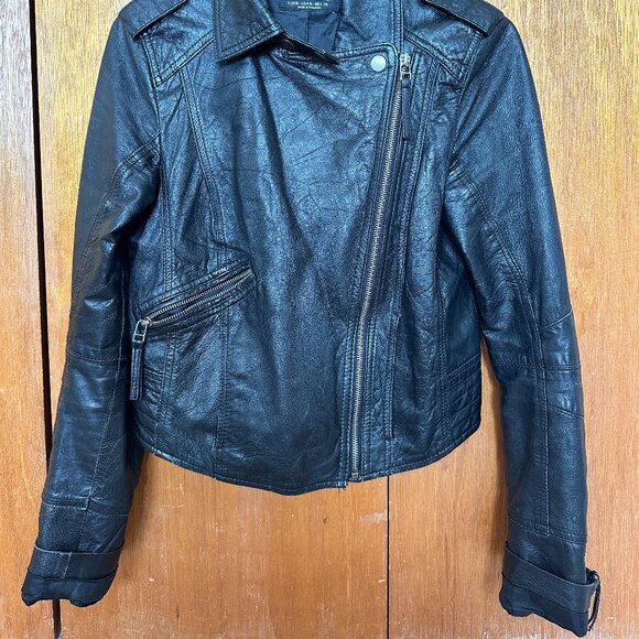 Zara TRF Leather Collection studded leather moto jacket. Size M EUR - Picture 2 of 9